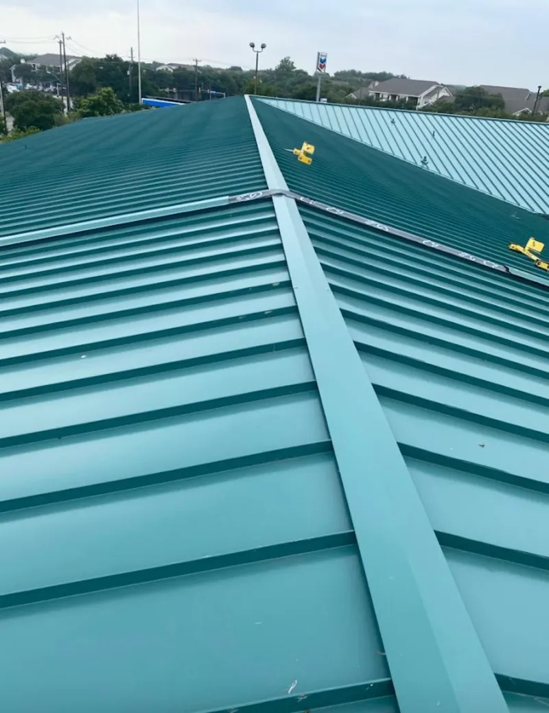 Green commercial metal roof ridge and valley for Metal Roof Repair in Uxbridge